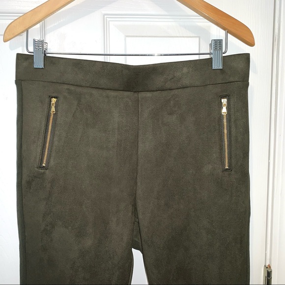 Loft Olive Green Faux Suede Leggings Large - Picture 5 of 10